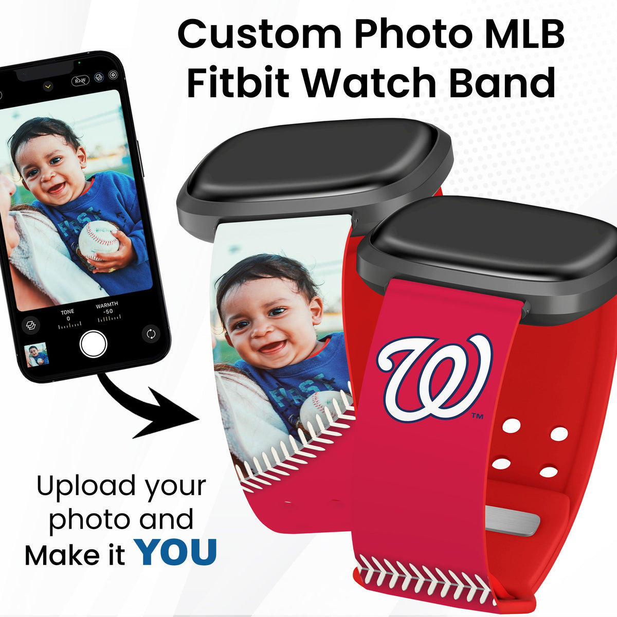 Washington Nationals Custom Photo HD Fitbit Versa 3 &amp; Sense Band