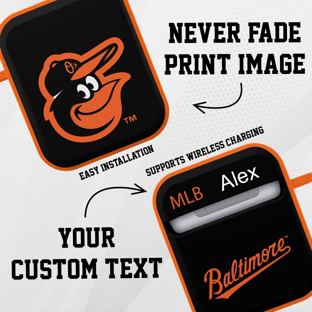 Baltimore Orioles HDX Custom Name Case Cover Compatible with Apple AirPods Gen 1 &amp; 2
