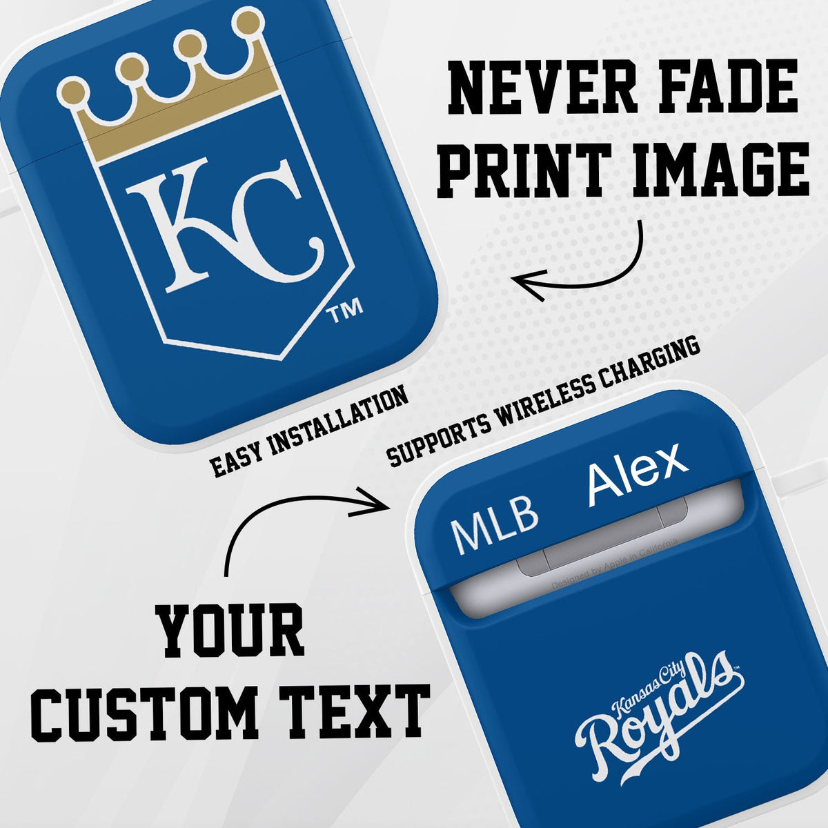 Kansas City Royals HDX Custom Name Case Cover Compatible with Apple AirPods Gen 1 &amp; 2