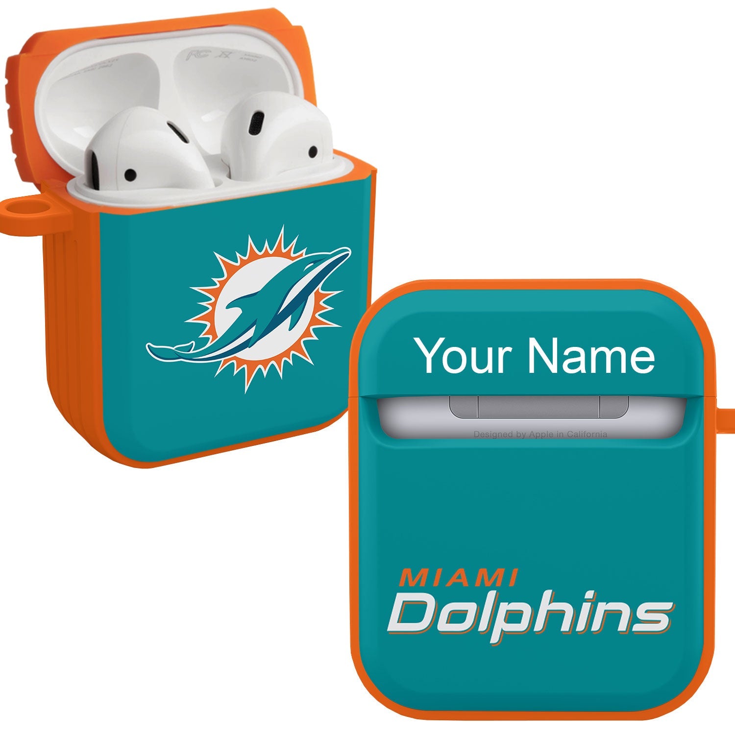 Miami Dolphins HDX Custom Name Case Cover for Apple AirPods Gen 1 & 2