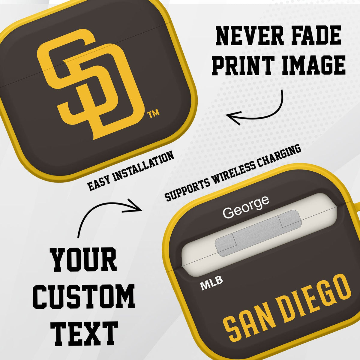 San Diego Padres HDX Custom Name Case Cover Compatible with Apple AirPods Gen 3