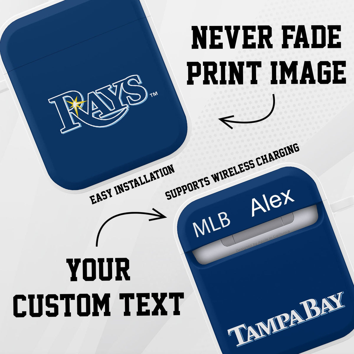 Tampa Bay Rays HDX Custom Name Case Cover Compatible with Apple AirPods Gen 1 &amp; 2