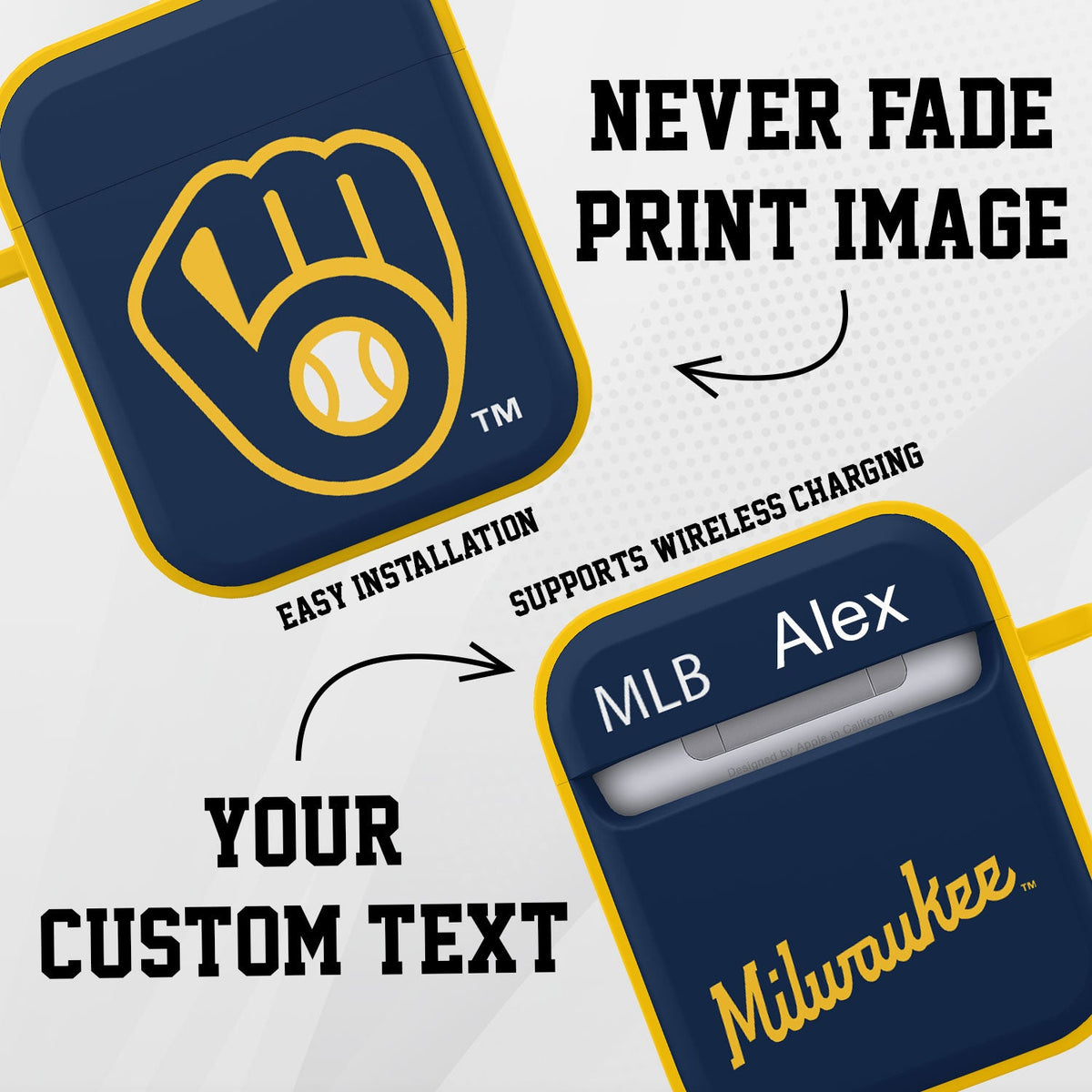 Milwaukee Brewers HDX Custom Name Case Cover Compatible with Apple AirPods Gen 1 &amp; 2