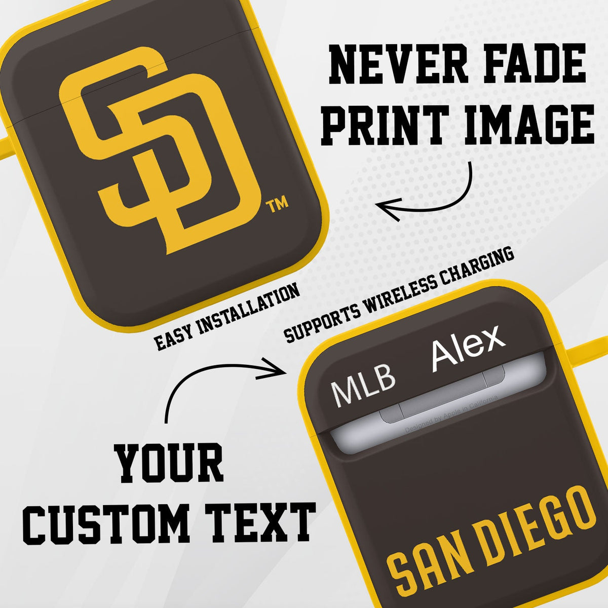 San Diego Padres HDX Custom Name Case Cover Compatible with Apple AirPods Gen 1 &amp; 2