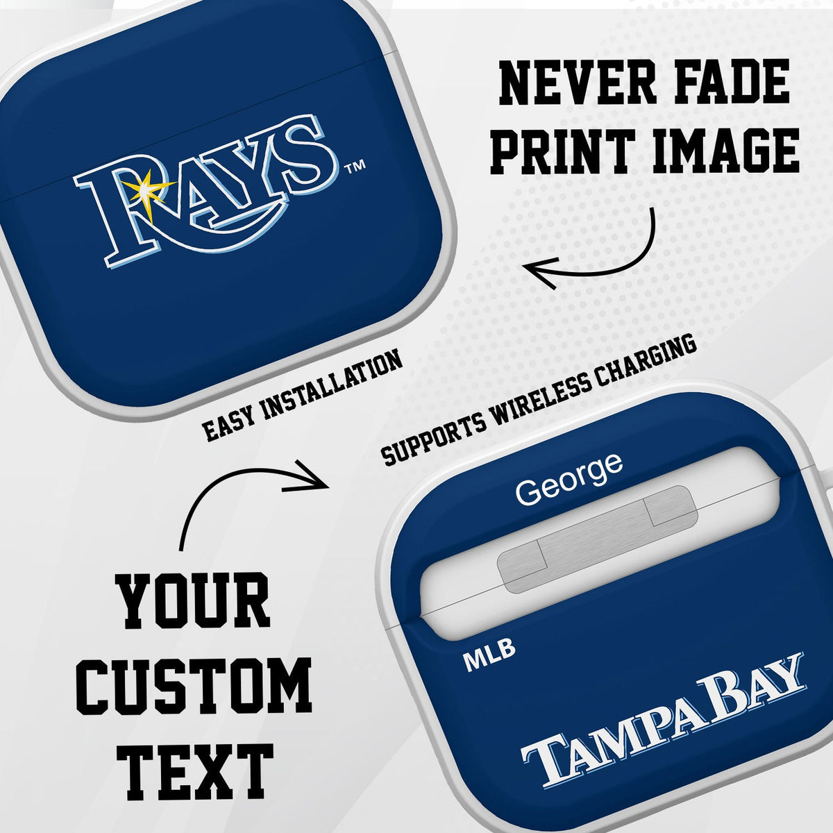 Tampa Bay Rays HDX Custom Name Case Cover Compatible with Apple AirPods Gen 3
