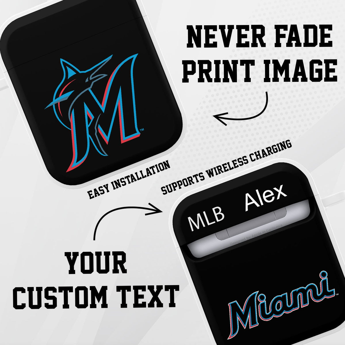 Miami Marlins HDX Custom Name Case Cover Compatible with Apple AirPods Gen 1 &amp; 2